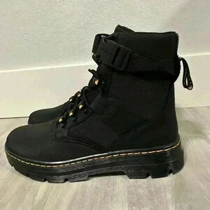 Dr Martens Black Canvas Buckle Strap Combat Boots Men Size 10